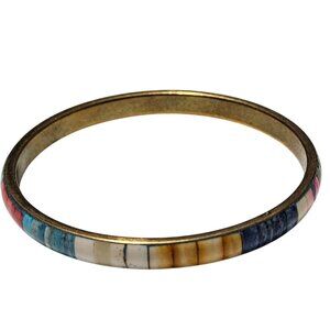 Vintage Brass Bangle Colorful Enamel Inlay Classic Minimalistic Fashion Jewelry